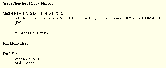 Scope Note for: Mouth Mucosa