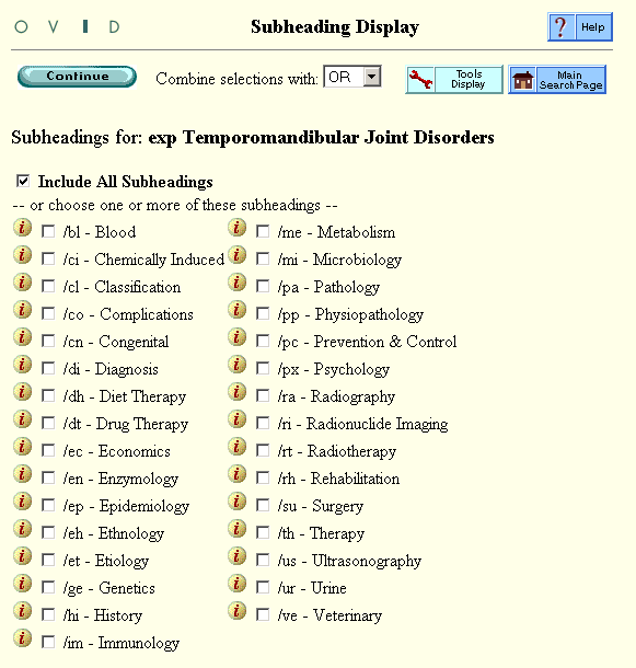 Subheadings for: exp Temporomandibular Joint Disorders