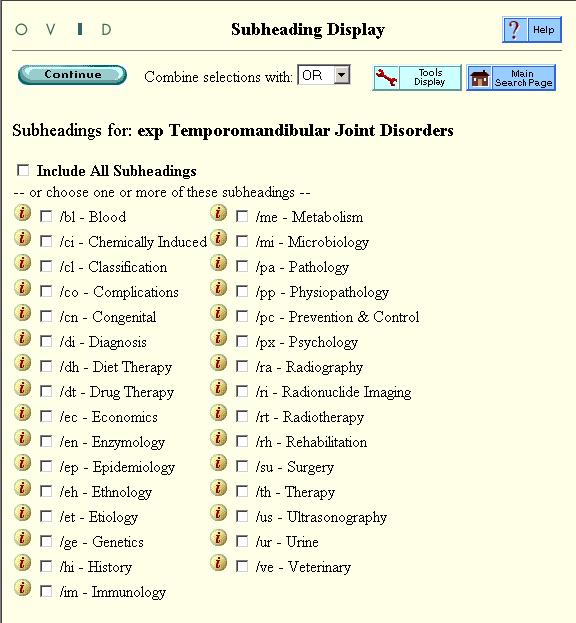 Subheadings for: exp Temporomandibular Joint Disorders